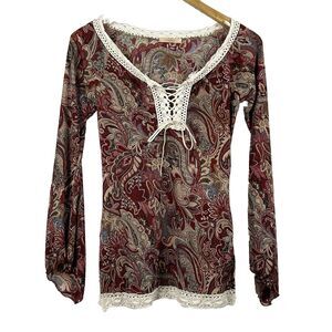 Vintage Forever 21 Y2K Fairy Grunge Nylon Mesh Top Medium Paisley Festival Boho